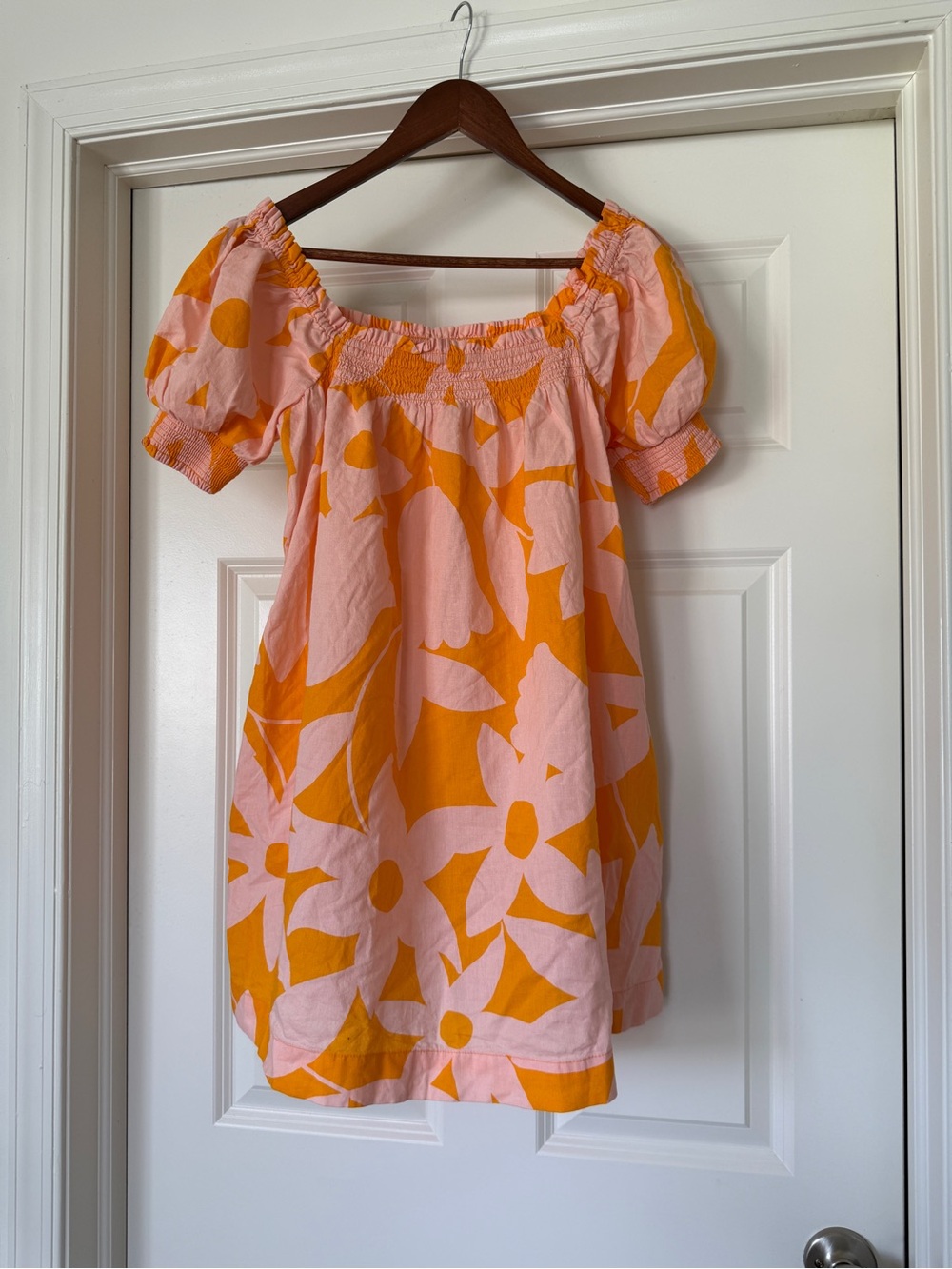 Free People Mila Pink and Orange Floral Puff-Sleeve Mini Dress